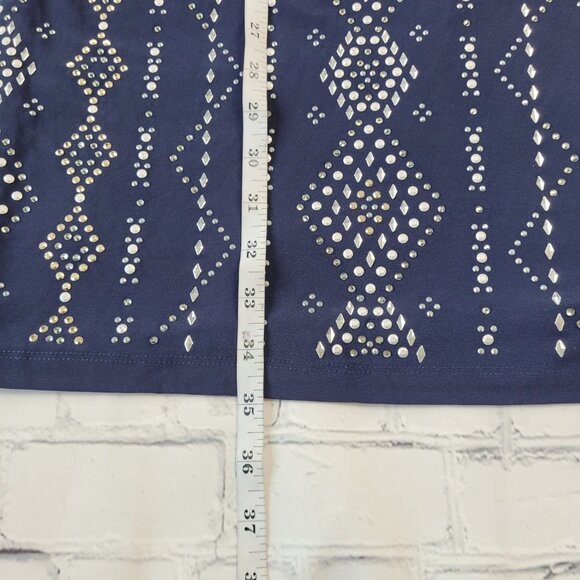 WHITE HOUSE BLACK MARKET Embellished Rhinestone Grommet Pattern Dress Blue XS - Picture 4 of 14